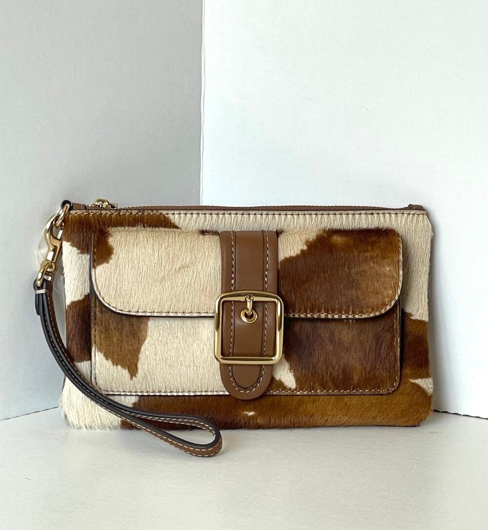 Coach Ashton Wristlet Haircalf Cow Print Leather Clutch CDY07